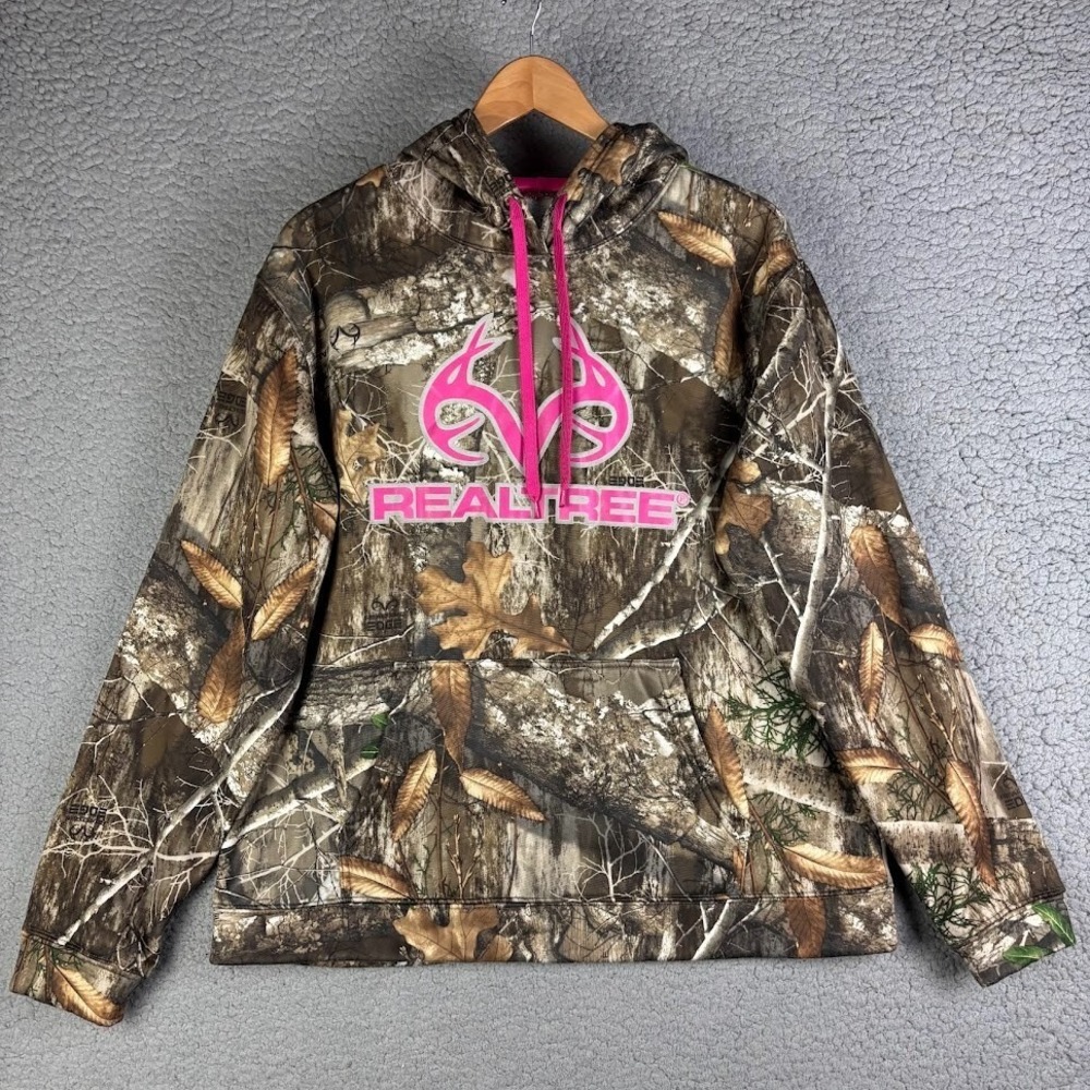 Realtree Edge Camo Hoodie Womens XL 16-18 Brown Hunting Logo Pullover Sweatshirt
